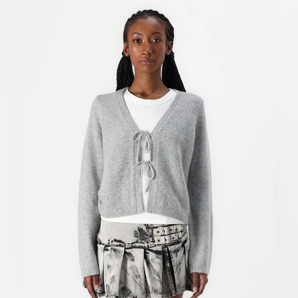 Abercrombie & Fitch Gray Sparkle Front Tie Cardigan Sweater Medium NWOT